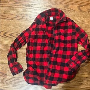 GAP Kids Red and Black Plaid Button-Up Shirt